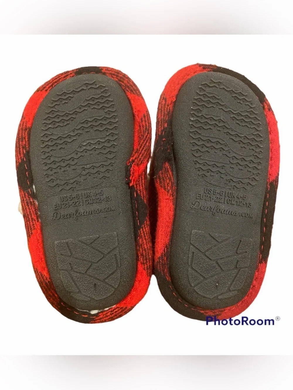 dearfoams Red and Black Plaid 'Lil Bear' Kids Slippers